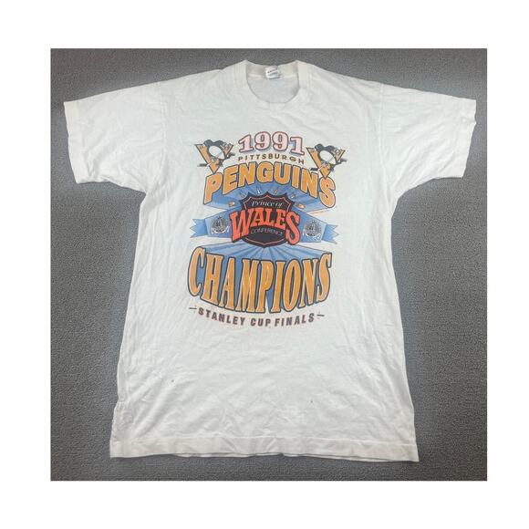 VINTAGE Pittsburgh Men's Large 1991 Stanley Cup Shirt with Single Stitch US Made - Picture 1 of 12